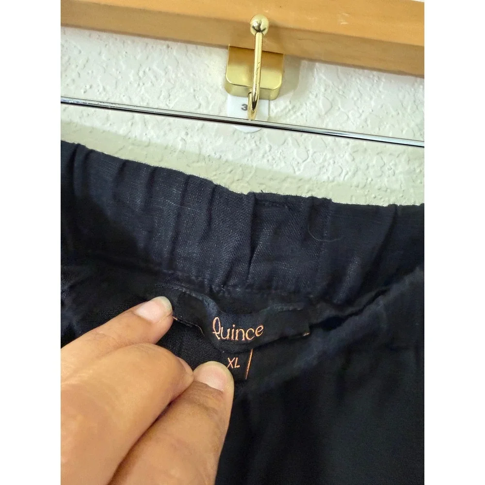 Quince Women's Black 100% European Linen Wide Leg High Rise Pants XL Minimalist